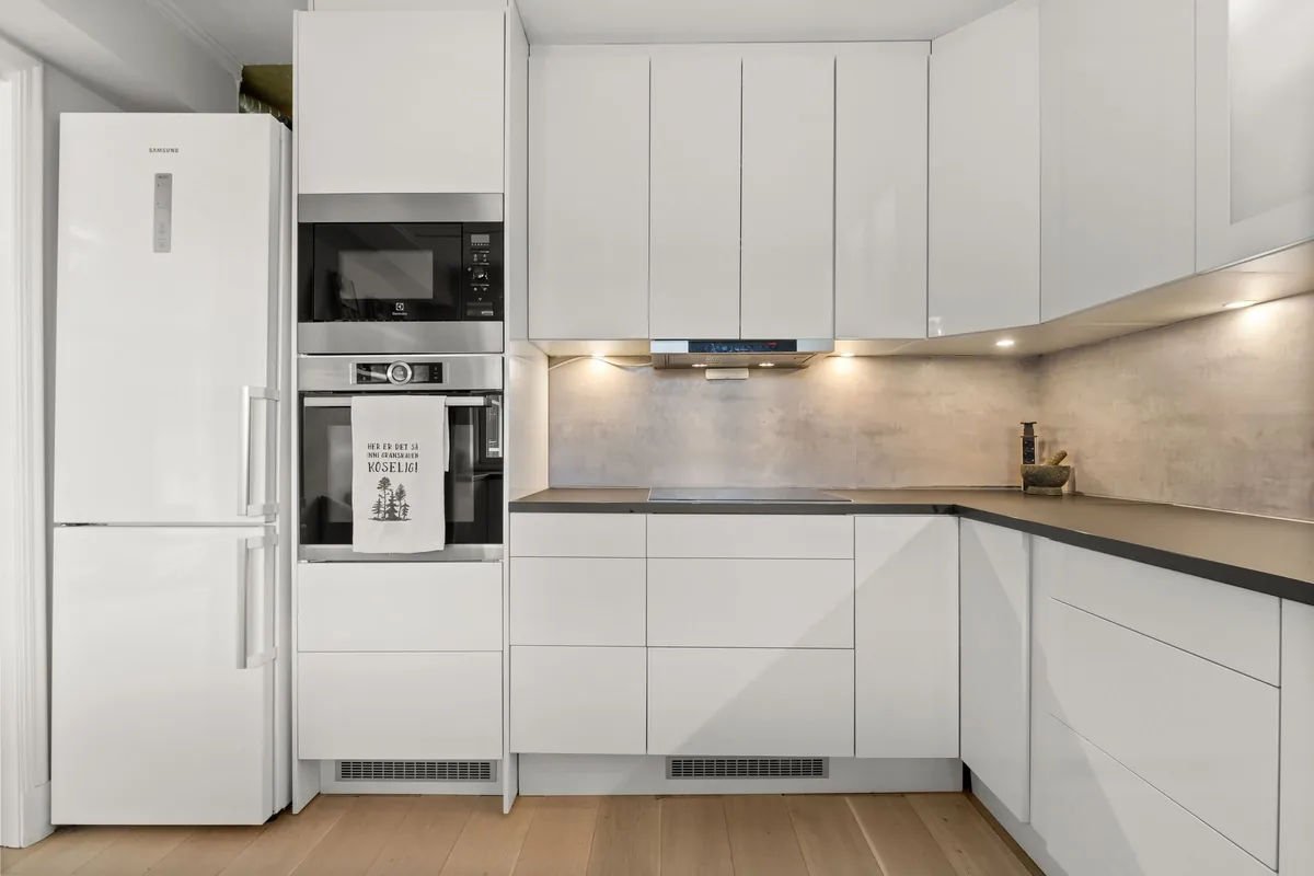 White kitchen with built-in appliances